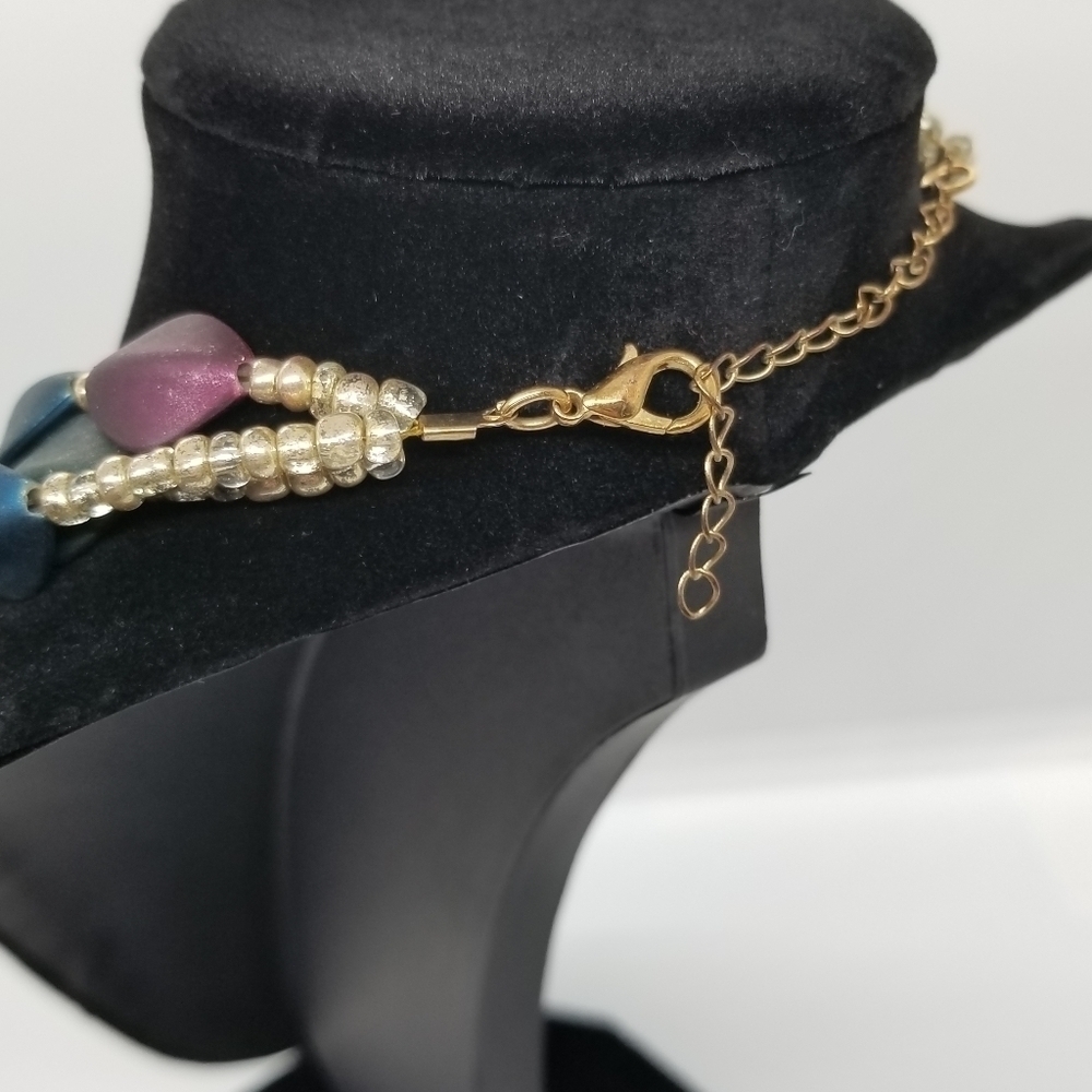 cool tone peacock beaded layered 3-strand necklace - Picture 2 of 2
